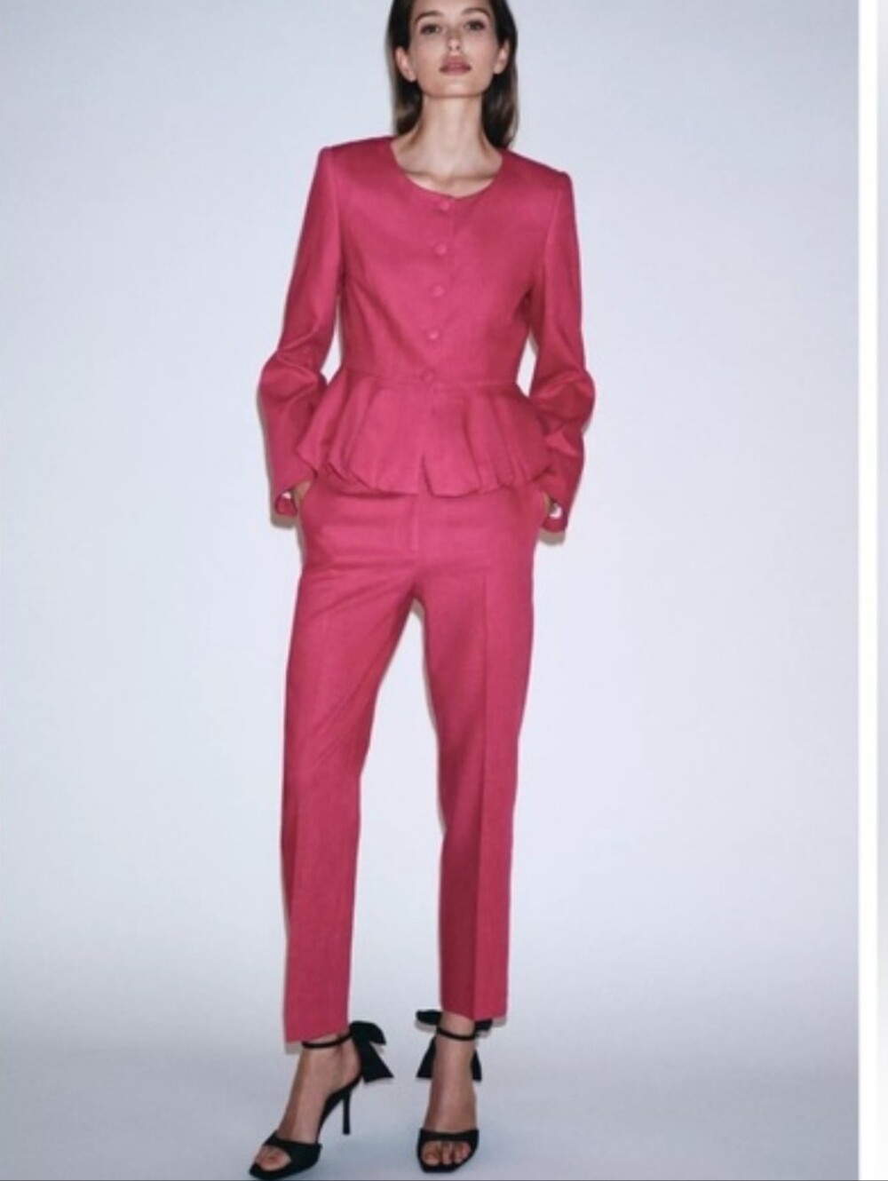 Zara Linen Blend Pants Pink XS